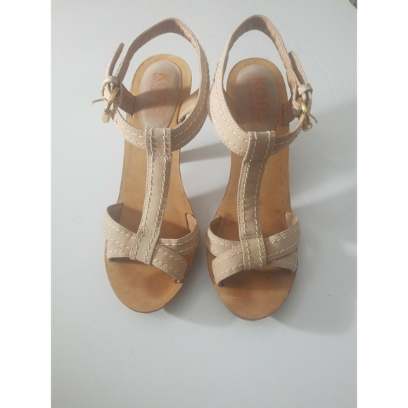 Michael Kors t-strap wooden heel sandals 7.5 - Picture 1 of 8